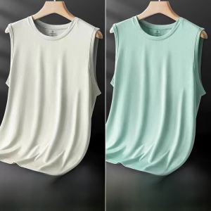 Womens Ice Silk Vest Mesh Quick Dry Wide Shoulder Sleeveless Summer Sports Tank Top Large Size Solid Color Casual Wear
