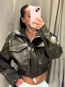 Chic Fashion Faux Leather Jackets for Women Loose Zipper Long Sleeve Female Short Coats 2025 Autumn Lady Casual New Outerwear ﻿
