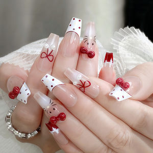 【Có keo dán 】hàng có sẵn Móng Giả hello kitty móng giả trung bình cho nữ hoạt động tiệc tùng cho nữ và nữ