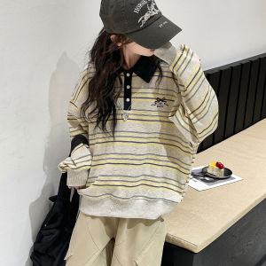 Spring Autumn Childrens Casual Striped Polo Sweatshirt And Pants Set for Girls Fashionable Comfortable Breathable Cotton Outfit