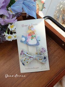 Dearannie Kids Hair Accessories Mori Style Fairy Tale Rabbit Wool Cloth Flower Embroider Bows Baby Girl BB Clip