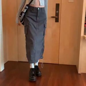 Xiaozhainv Chân Váy Chữ A Lưng Cao Phối Dây Rút Phong Cách Vintage-XMTĐ