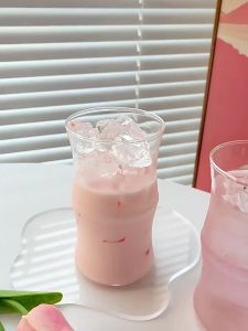 400ml ถ้วยกาแฟทรงไม้ไผ่ แก้วมินิมอล ถ้วยน้ำผลไม้สไตล์แฟชั่น Creative glass