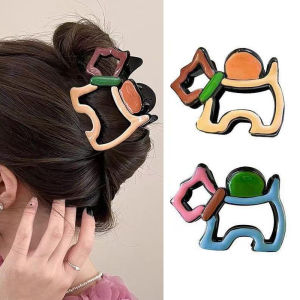C.three Design Sense Color Blocked Dog Hair Claw Clip Ins High-end Hair Clip Colorful Shark Clip