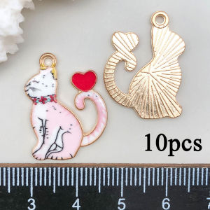 10pcs/12pcs Alloy enamel printed heart-shaped tail cat pendant Jewelry Making DIY Earrings Charms for Jewelry Bracelets Necklace