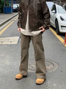 Washed American High Street Vibe Vintage Coffee Brown Mens Loose Straight Leg Jeans Drapey Brown Mercurial Pants