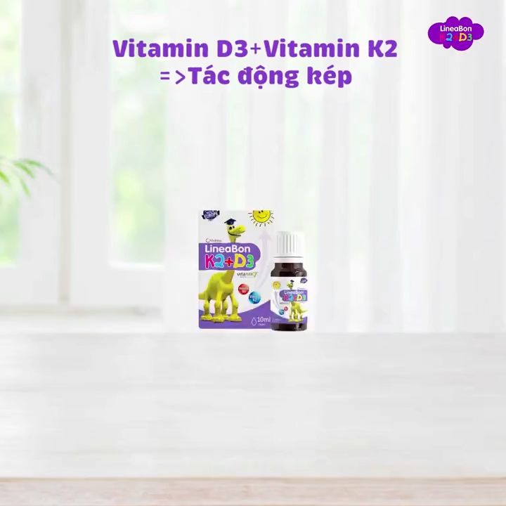 Vitamin D3 + K2 Lineabon Drops 10ml hỗ trợ bổ sung canxi cho bé giúp bé phát triển cao lớn mẹ