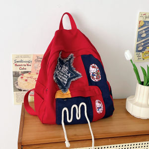 C & K handmade Kitty Ba lô Retro dung tích lớn Y2K nối Túi hoạt hình sinh viên Trường Học Ba lô