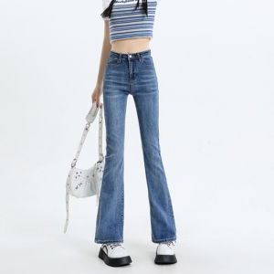 กางเกงยีนส์ทรงขาบานสไตล์อเมริกันสตรีทสำหรับผู้หญิง กางเกงขายาวทรงขาบานทรงหัวม้าทรงเข้ารูปฤดูใบไม้ผลิและฤดูใบไม้ร่วง
