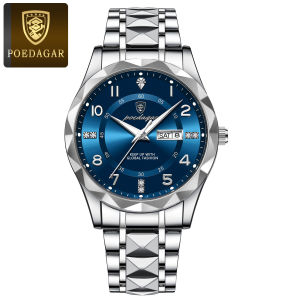 POEDAGAR | POEDAGAR Đồng Hồ Thạch Anh Nam Sang Trọng Chống Thấm Nước Đồng Hồ Đeo Tay Bằng Thép Không Gỉ Phát Sáng Có Hiển Thị Ngày Và Tuần Thời Trang Thể Thao Nam Reloj