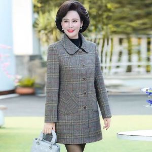 HUAXUNRAN | Warm Woolen Coat for Middle-aged Women with Fleece Lining and Plaid Pattern