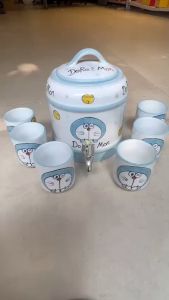 Bình Nước Dáng Trụ Bộ Bình Đựng Nước Hoạ Tiết Vẽ Tay Decor Dễ Thương Cốc Uống Nước Sứ Bát Tràng