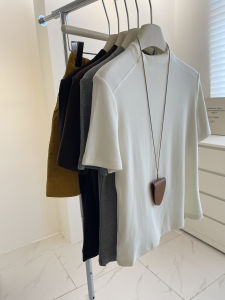 Elegant Mid-Sleeve Base Shirt T-Shirt Womens Half High Collar Short Sleeve Pure Color Slim Fit Stand Collar Inner Wear Top