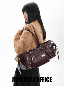 JANDRESS | Vintage Rivets Red Biker Chic Shoulder Bag