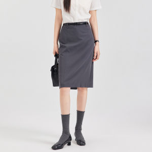 Light Mature Style Gray Summer Knee-Length Skirt