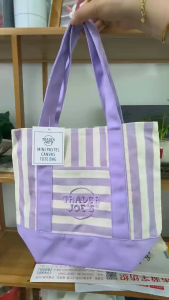 Striped Canvas Tote Bag -Friendly Shopping Handbag for Lunch
