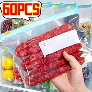 Dizoey 60/10PC Reusable Food Bags Refrigerator Fresh Zip Bag Vegetable Zipper Bag Container Transparent Fruit Sealed Storage Pouch Wrap