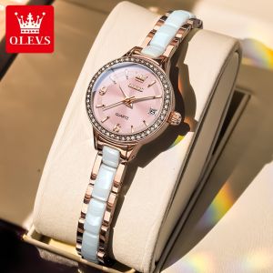 OLEVS Watch For Women Waterproof 2025 Original Ceramic Stainless Steel Strap Korean Style Elegant Calendar Watch Women