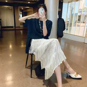 กระโปรงจีบเอวสูงสีพื้นสไตล์เกาหลีย้อนยุคสำหรับฤดูร้อนปี 2024 กระโปรงสั้นสไตล์เกาหลีแฟชั่นสำหรับผู้หญิง