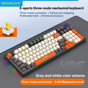 NexusClick H96 Tri-Mode Bluetooth Wireless Mechanical Keyboard with knobE-sports Game Full Key Hot Plug keycap for Office Gamer