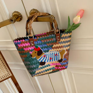Handwoven Large Capacity Straw Basket Bag Womens Handbag Vacation Beach Bag Durable Eco-friendly Fashionable Youth Style
