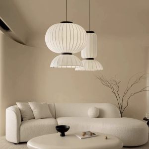 Japanese Style Pendant Light: Simple Simulated Silk Fabric Chandelier Lamp