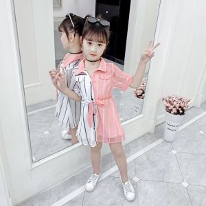 Girls Dress Korean Style Shirt Dress for Girls A-line Dress Short Sleeve Fashion Korean Style Dresses for Girls Size 110-160 Summer 0163