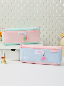 Girls School Supplies Storage Bag Dual Zipper Triangle Pen Bag Korean Style Colorful Stationery Bag for Middle And Primary Students