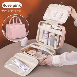 New PU Leather Hanging Cosmetic Bag For Women Portable Storage Makeup Organizer Large Capacity Travel Toiletry Storage Bags