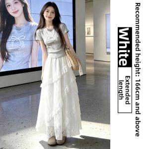 YAYANGREN | White Lace A-Line High-Waist Plus Size Half Skirt