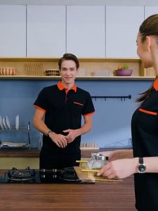 Waiter Uniform Pure Cotton Breathable Short-sleeved Uniform Staff Uniform Work Uniform Hotel Restaurant Mens and Womens Work Uniform Summer T-shirt Coffee Shop Catering Hot Pot Fast Food Restaurant
