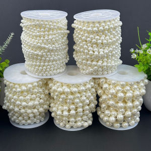 Ivory Round Pearl Beads String Trim Chain Sew Craft Faux Pearls Strand Garland Decorate Floral Centerpieces Favor Christmas Tree