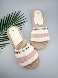 Bohemian Tassel Ladies Slippers Fashionable Summer New Slippers Comfortable Non-Slip Beach Sandals for Women Casual Style Fabric Upgraded Rubber Sole