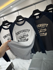 Áo Thun Nam Dài Tay Cổ Tròn in Họa Tiết Mùa Xuân Thu Thoáng Khí Cotton Phong Cách Mỹ Cổ Điển Đa Năng Thời Trang Thường Ngày