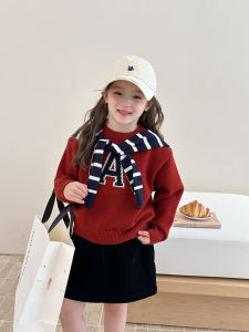 Korean Style Loose Letter Sweater for Girls Thickened Warm Long Sleeve Knitted Top Soft Comfortable Breathable Elastic