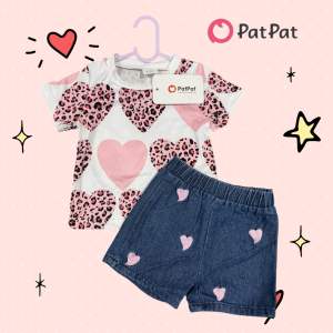 ป้าย PatPat Kids Boy/Girl เสื้อผ้าเด็กชาย/เด็กหญิง  Size 3-6 M อายุ 3-6 เดือน เสื้อกางเกงยีนส์ขาสั้นลายรูปหัวใจ