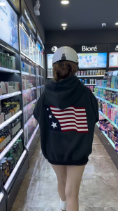 Áo Khoác Hoodie  Cờ Mỹ Thêu Xù chất nỉ bông cotton 400gsm họa tiết thêu xù form rộng khoác ngoài nam nữ