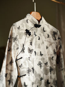 Autumnal Youthful Revamped Cheongsam Exquisite Daily Wear for Teen Girls Vintage Style Long Slant Collar Low Slit Sleeve Length