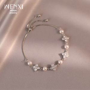 WENXI | Silver Diamante Lucky Clover Adjustable Bracelet