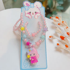 Luminous Cartoon Princess Necklace Set Creative Childrens Jewelry Gift Female Kids Bracelet Childrens Accessories