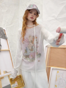unifree | Áo Knitwear Thanh Lịch Form Rộng Cổ Tròn Màu Trắng