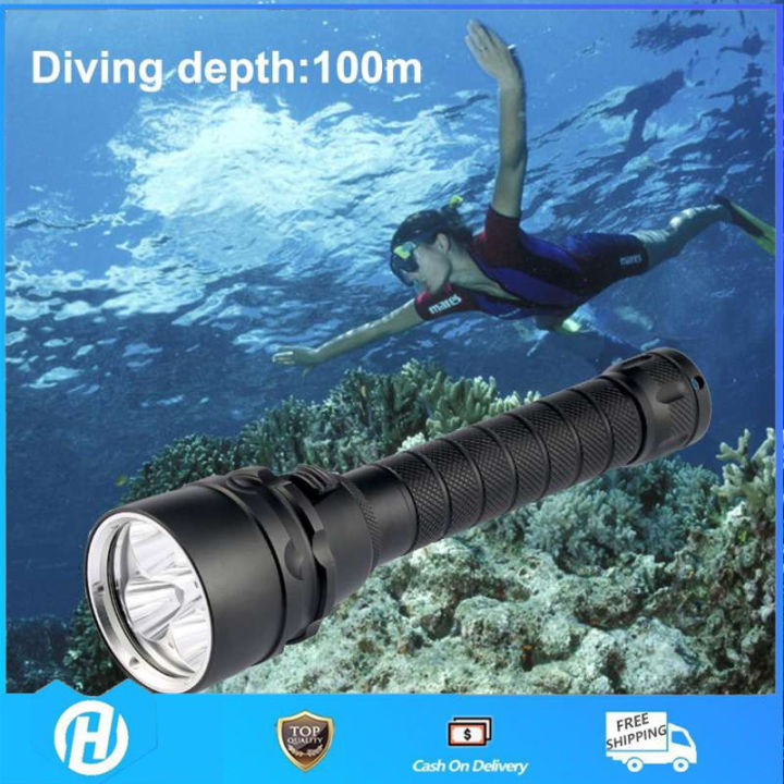 Professional Scuba Diving Flashlight IPX68 Waterproof Underwater 100m Dive Lamp Built-in 6000mAh Battery Rechargeable Dive Light