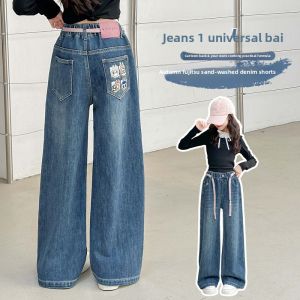 MPW | Girls Jeans Wide Leg Pants Spring Autumn Fashionable Childrens Clothing Elastic Waist Denim Trousers For Big Kids MPW Brand