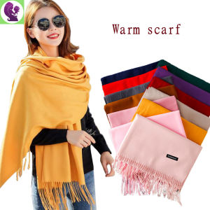 Shawl Korea Women warm solid color Long Pashmina shawl womens scarves ladies girl thickened Tassels Scarf Muslim Hijab Soft Scarves 2023 Autumn Winter