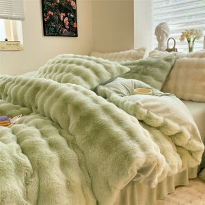 Winter Luxury Rabbit Fur Velvet Milk Velvet Duvet Cover Single Piece Coral Fleece Thickened 150x200x230cm Bedding Cover
