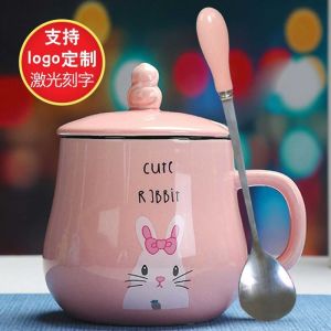 Minimalist Ceramic Mug Womens Cute Animal Mugs Couple Student Cup with Lid Spoon Coffee Breakfast Cup Simple Design Water Cups