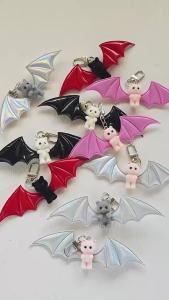 Gothic Halloween Cute Plush Cat Bat Devil Wing Keychain Kawaii Bag Charm Pendant Multicolor Ornament Backpack Handbag Gift