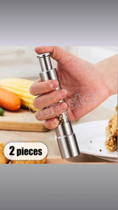 1+1 One-Touch Pepper and Salt Grinder Set Stainless Steel Manual Spice Mill Kitchen Tool
