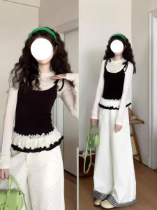 Korean Style Girls Lace Hem Fake Two-Piece T-Shirt Womens Slimming Inner Wear Top Design Sensation Autumn Winter Fashion