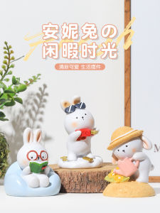 Healing 2023 Rabbit Year Desktop Decorations Creative Resin Cartoon Animal Figurines Office Desk Car Ornament Gifts for Her